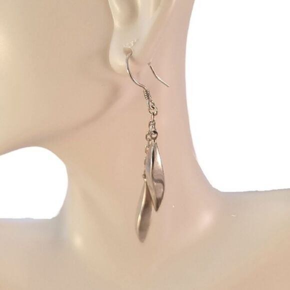Sterling Freeform Dimensional Drops Dangle Earrings - Picture 2 of 3